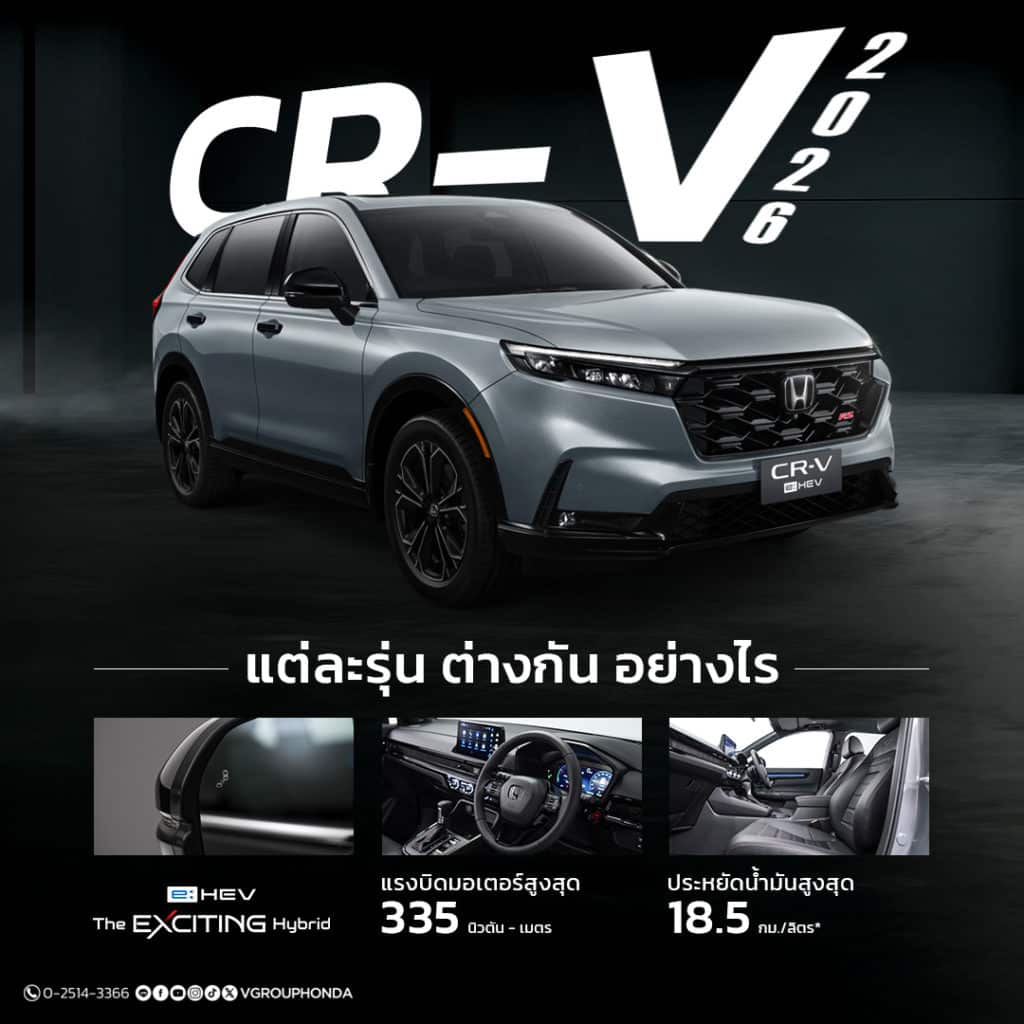 Honda CR-V e:HEV ใหม่ ทั้ง 5 รุ่นย่อย — สเปก ออปชัน และคำแนะนำรุ่นที่เหมาะกับคุณ
