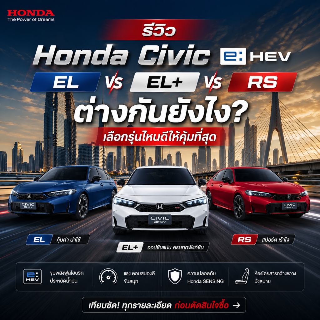 รีวิว Honda Civic e:HEV EL vs EL+ vs RS ต่างกันยังไง? เลือกรุ่นไหนดีให้คุ้มที่สุด