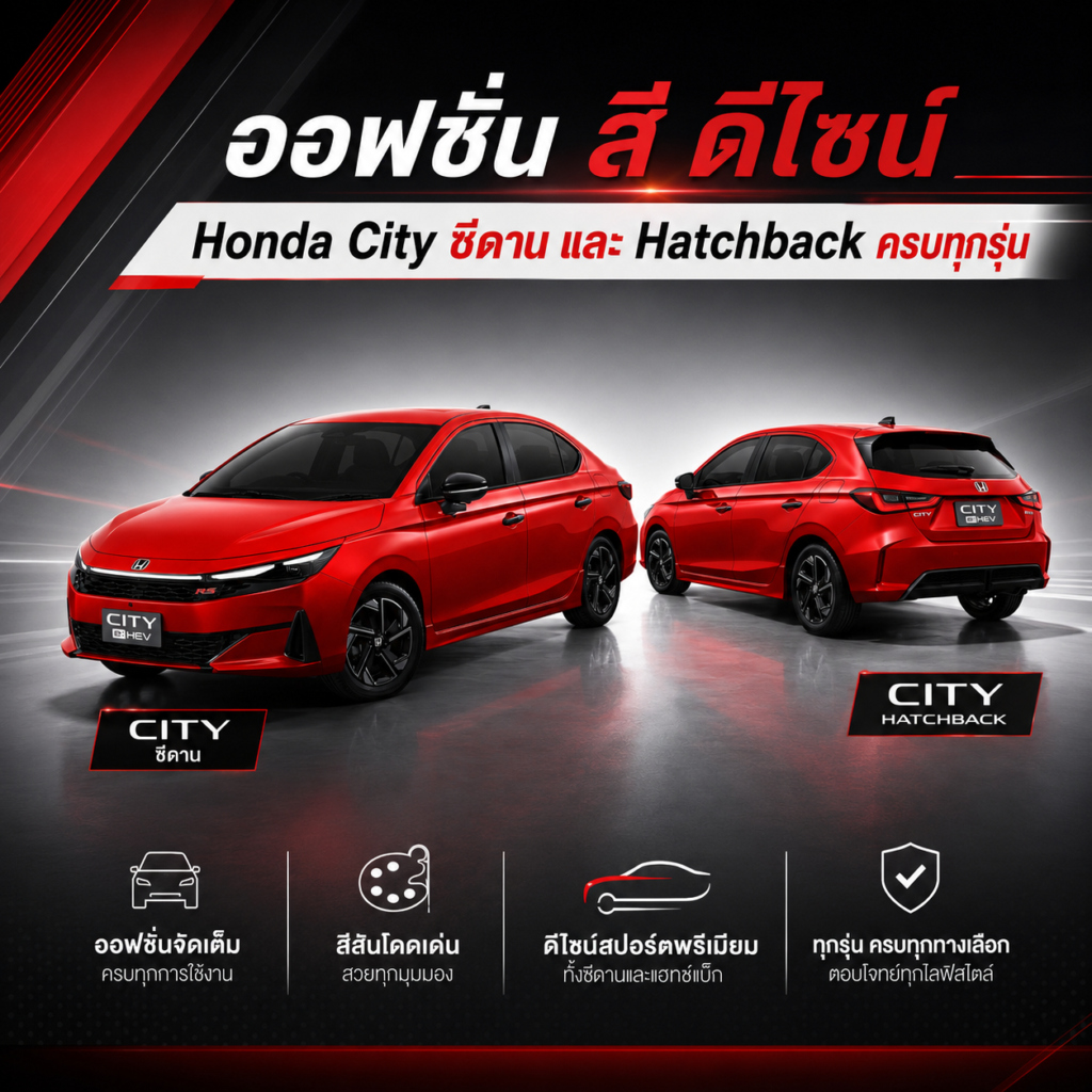 ออฟชั่น สี ดีไซน์ Honda City ซีดาน และ Hatchback ครบทุกรุ่น