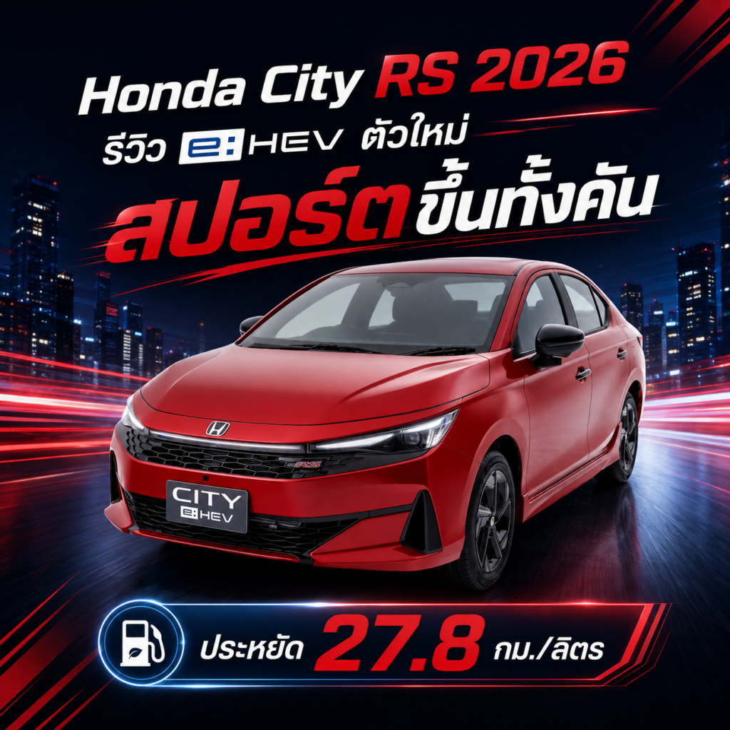 Honda City RS 2026 รีวิว e:HEV ตัวใหม่ สปอร์ตขึ้นทั้งคัน ประหยัด 27.8 กม./ลิตร