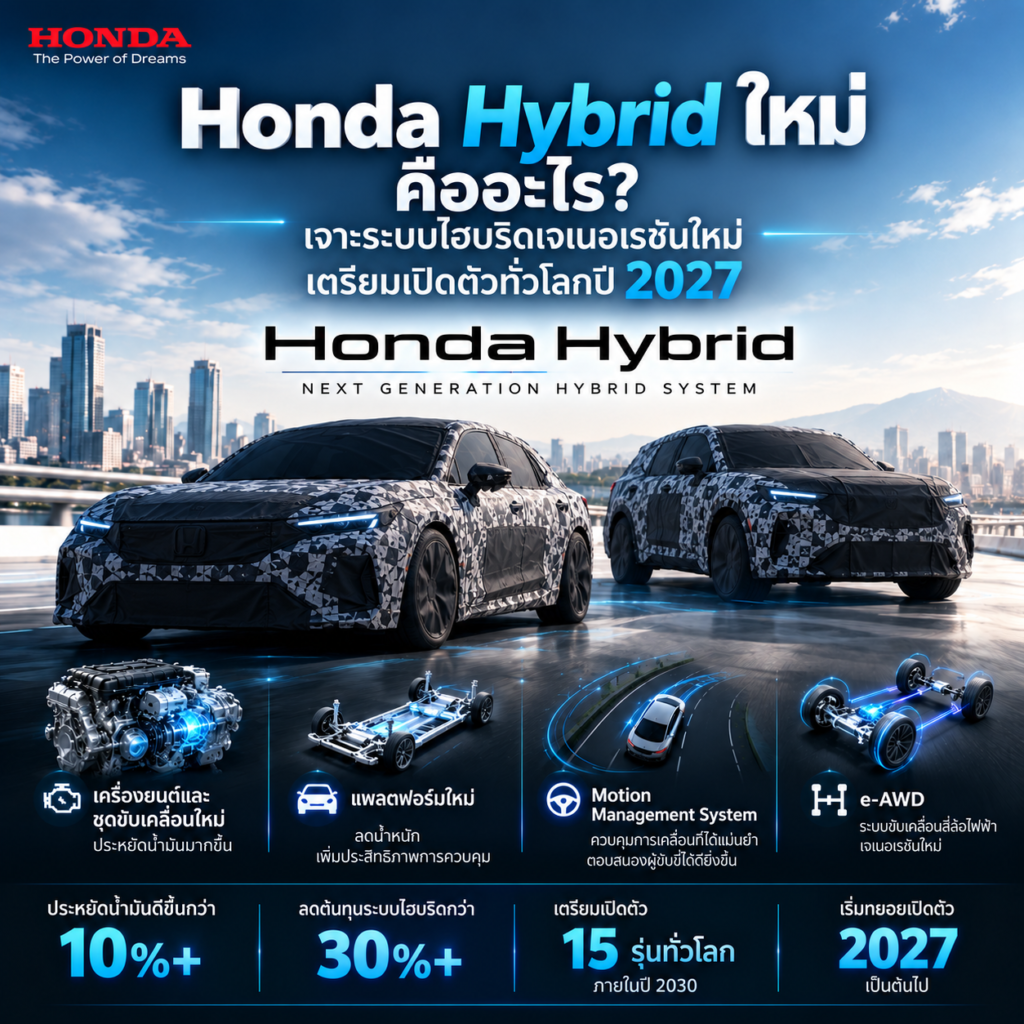 Honda Hybrid ใหม่ คืออะไร? เจาะระบบไฮบริดเจเนอเรชันใหม่ เตรียมเปิดตัวทั่วโลกปี 2027