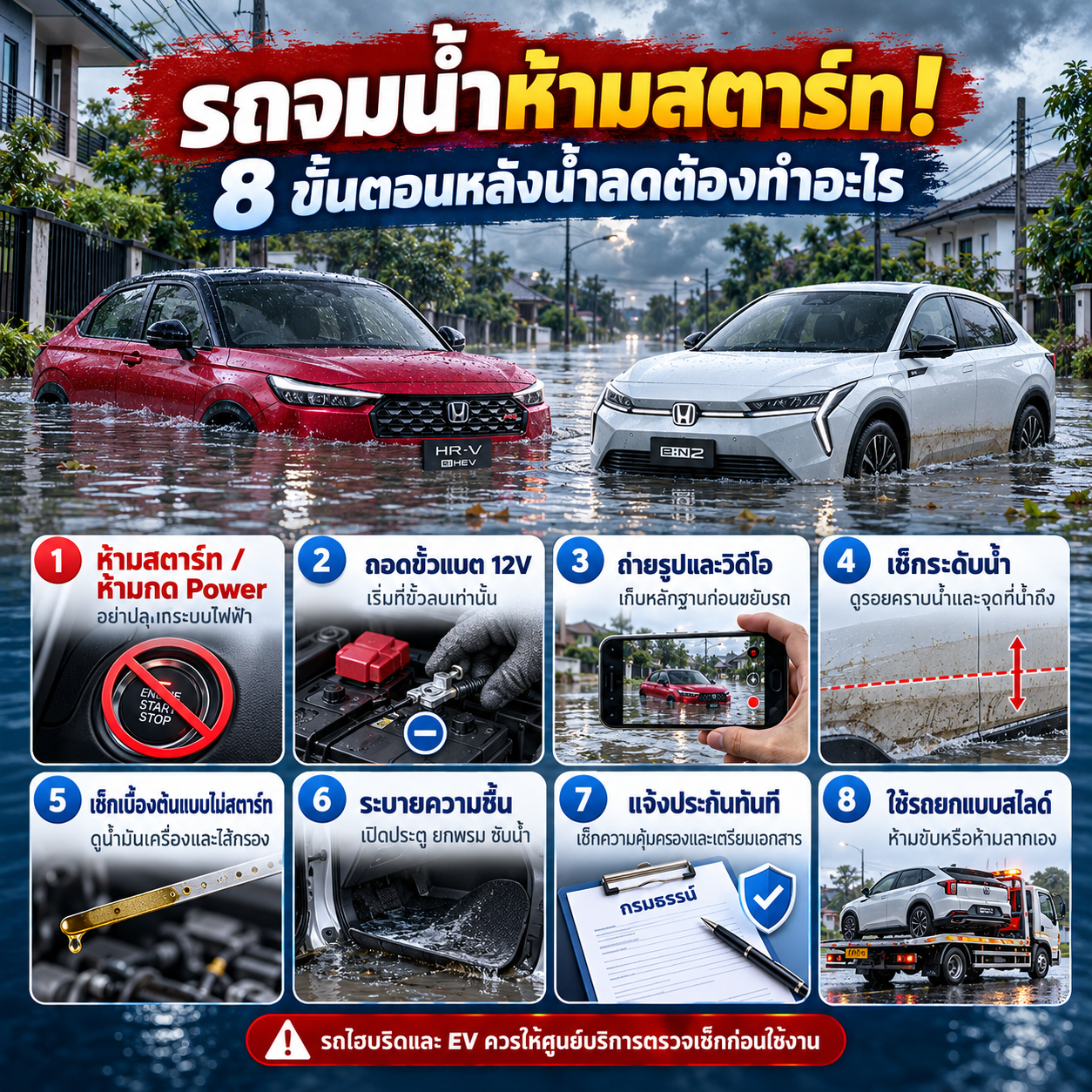 รถจมน้ำห้ามสตาร์ท! 8 ขั้นตอนหลังน้ำลดต้องทำอะไร